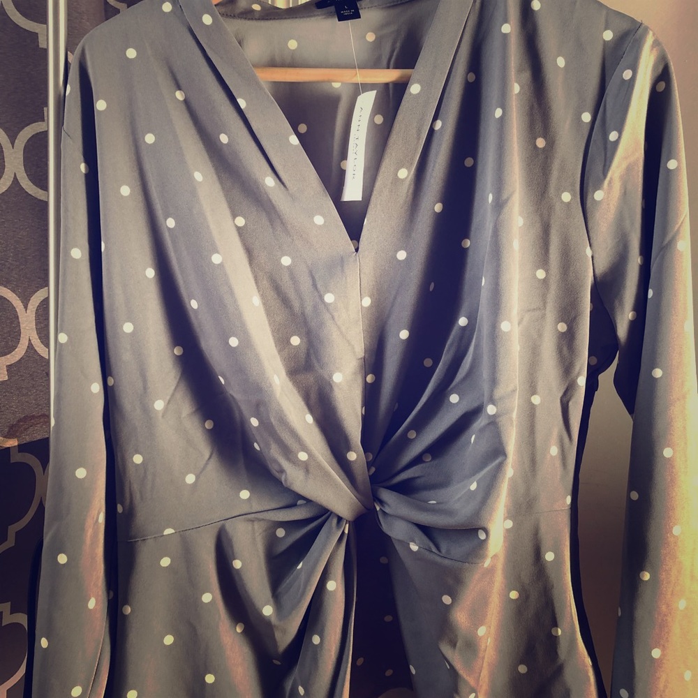 🚫Gray Polka Dot Blouse SOLD